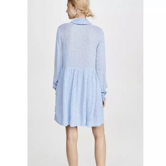 Ganni Blue Floral High Neck Mini Dress - Picture 4 of 15